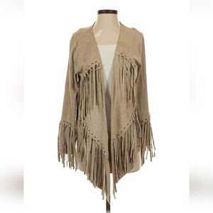 SM Boho Fringed Tan Suede-Feel Women's Jacket